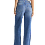 Jeans wide leg con piega stirata denim medio