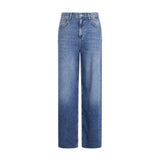 Jeans wide leg con piega stirata denim medio