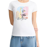 T-shirt con stampa "New York" con strass bianco