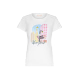 T-shirt con stampa "New York" con strass bianco