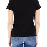 T-shirt con stampa floreale con strass nero