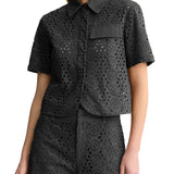 Camicia cropped in sangallo nero