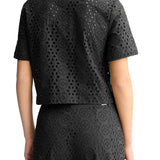Camicia cropped in sangallo nero