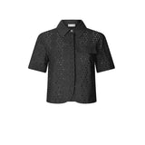 Camicia cropped in sangallo nero
