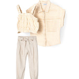 Completo tre pezzi (camicia+top+pantaloni) beige/bianco