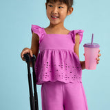 Completo due pezzi (blusa+pantaloni) cotone fucsia