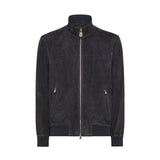 Bomber in pelle scamosciata blu