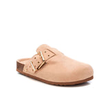 Sandalo sabot fibbia microfibra beige