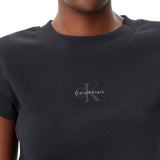 T-shirt Calvin Klein cropped logo monogram baby nero