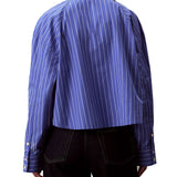 Camicia button-down a righe corta dal taglio squadrato bianco/azzurro