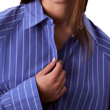 Camicia button-down a righe corta dal taglio squadrato bianco/azzurro