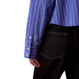 Camicia button-down a righe corta dal taglio squadrato bianco/azzurro