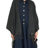 Poncho con logo e frange grigio