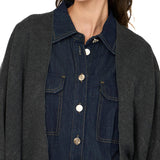 Poncho con logo e frange grigio