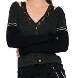 Cardigan con inserto in pizzo nero
