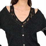 Cardigan con inserto in pizzo nero