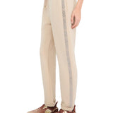 Pantaloni jogging in scuba con banda strass champagne