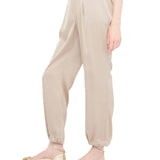 Pantalone in satin con banda logo champagne
