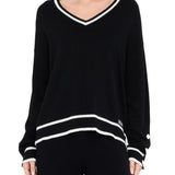 Maglia LiuJo con scollo a V eprofili a contrasto nero/bianco