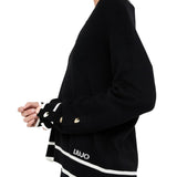 Maglia LiuJo con scollo a V eprofili a contrasto nero/bianco