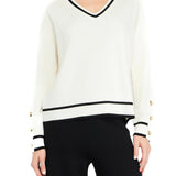 Maglia LiuJo con scollo a V eprofili a contrasto bianco/nero