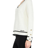 Maglia LiuJo con scollo a V eprofili a contrasto bianco/nero