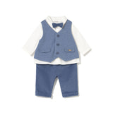 Completo camicia con papillon e pantalone neonato blu