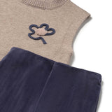 Completo neonata con gilet ricamato, camicia e pantaloni blu