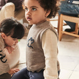 Completo neonata con gilet ricamato, camicia e pantaloni blu