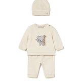 Completo cappellino, maglia e pantalone neonato beige