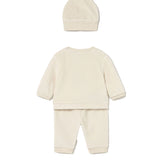 Completo cappellino, maglia e pantalone neonato beige