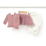 Completo cardigan, body e gonna neonata rosa