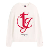 Girocollo maxi logo corsivo frontale biacno