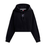 Felpa con cappuccio crop con stampa cuore nero