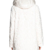 Cappotto lungo ecopelliccia Yes Zee donna finto gilet e cappuccio trapunta avorio