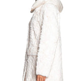 Cappotto lungo ecopelliccia Yes Zee donna finto gilet e cappuccio trapunta avorio