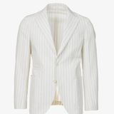 Giacca Napoli monopetto in cotone goffrato gessato bianco