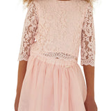 Pink girl's ceremony 3/4 sleeve lace blouse