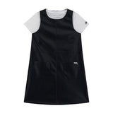 Completo 2 pezzi abito+t-shirt ecopelle bambina nero