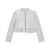 Giacca ecopelle con balze bambina bianco