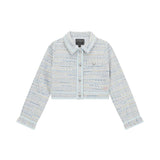 Light blue girl's ceremony cropped tweed jacket