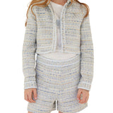 Light blue girl's ceremony cropped tweed jacket