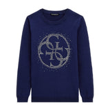 Maglia girocollo logo 4g strass bambina blu