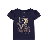 Patch t-shirt with sequins for girls in blue