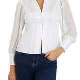 Amara white pleated long-sleeved shirt