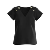 Matt black short-sleeved blouse with V-neck