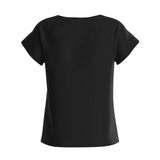 Matt black short-sleeved blouse with V-neck