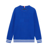 Crewneck with cornflower blue woven flag