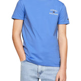 T-shirt maniche corte logo th petto azzurro