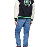 Bomber th logo sul retro blu